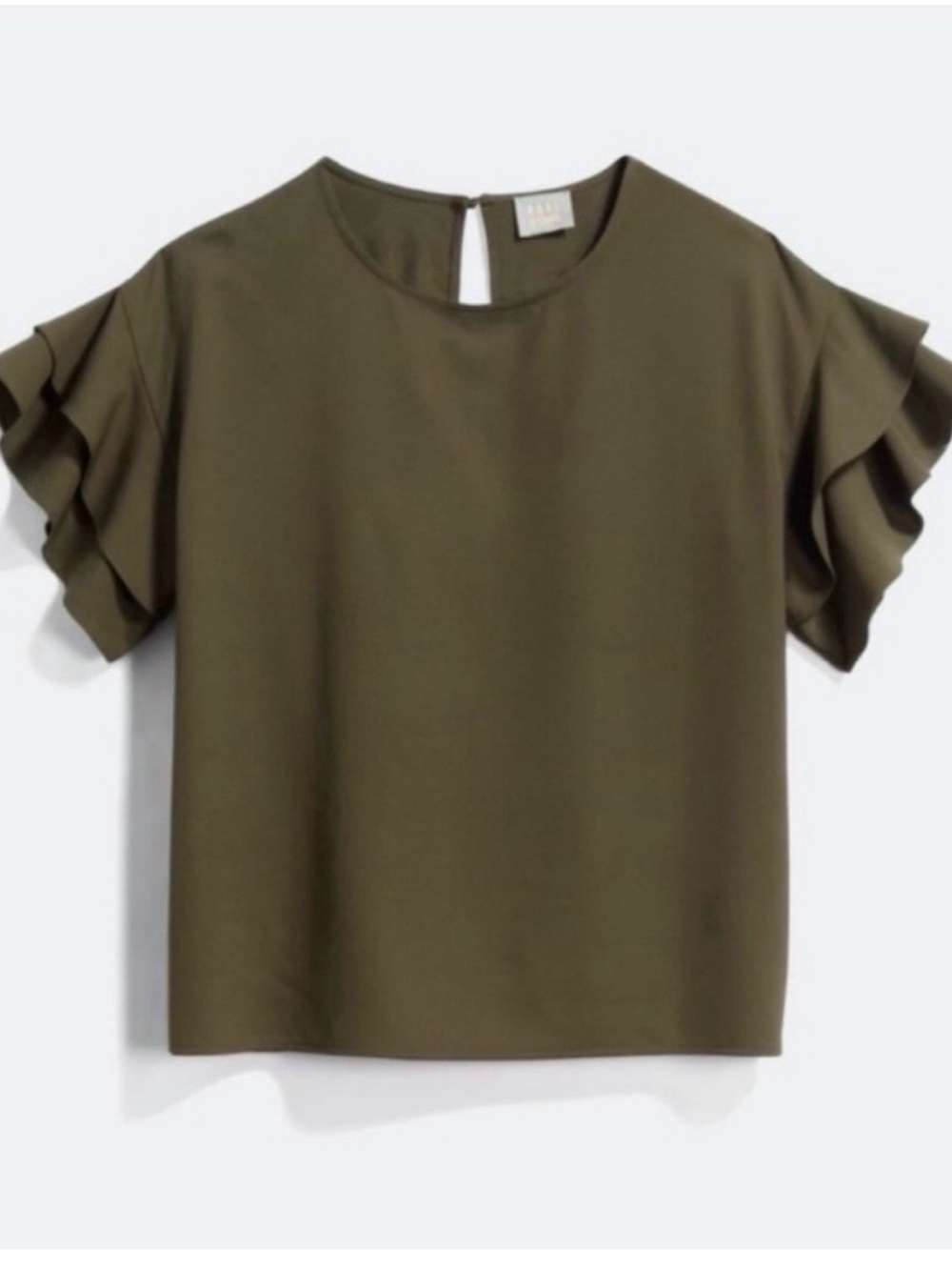 Olive Green Ruffle Sleeve Blouse | Dual Nature Amir Top | Size Small
